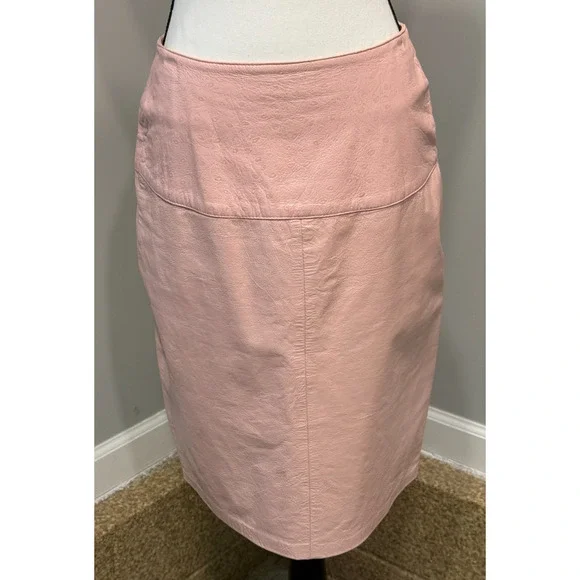 Vintage Lillie Rubin Women's Size 10 Blush Leather Pencil Skirt Ostrich Texture - Picture 2 of 13